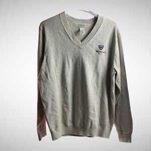 LL Bean V Neck Sweater Mens Large Grey Pull Over Usta Cotton Preppy Golf
